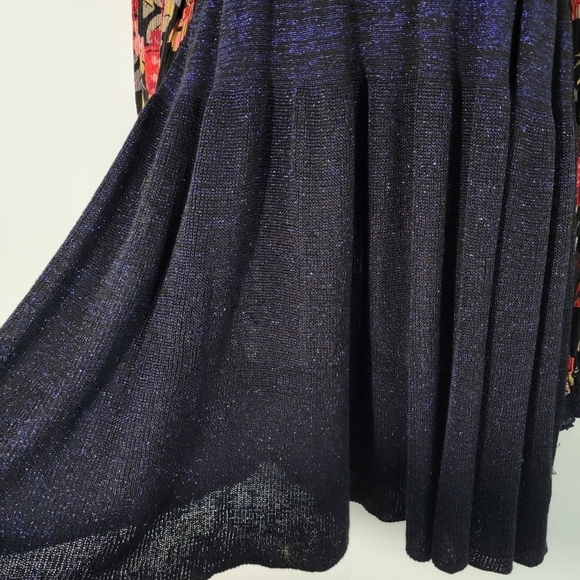 Free People Black Metallic Floral Knit Dress Sz S Ballon Sleeve Cottagecore Fall - Picture 5 of 12